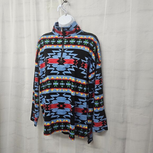 Chaps Southwestern Top Zip Turtleneck Preppy Gorp Aztec Blue Unisex L - Picture 5 of 11